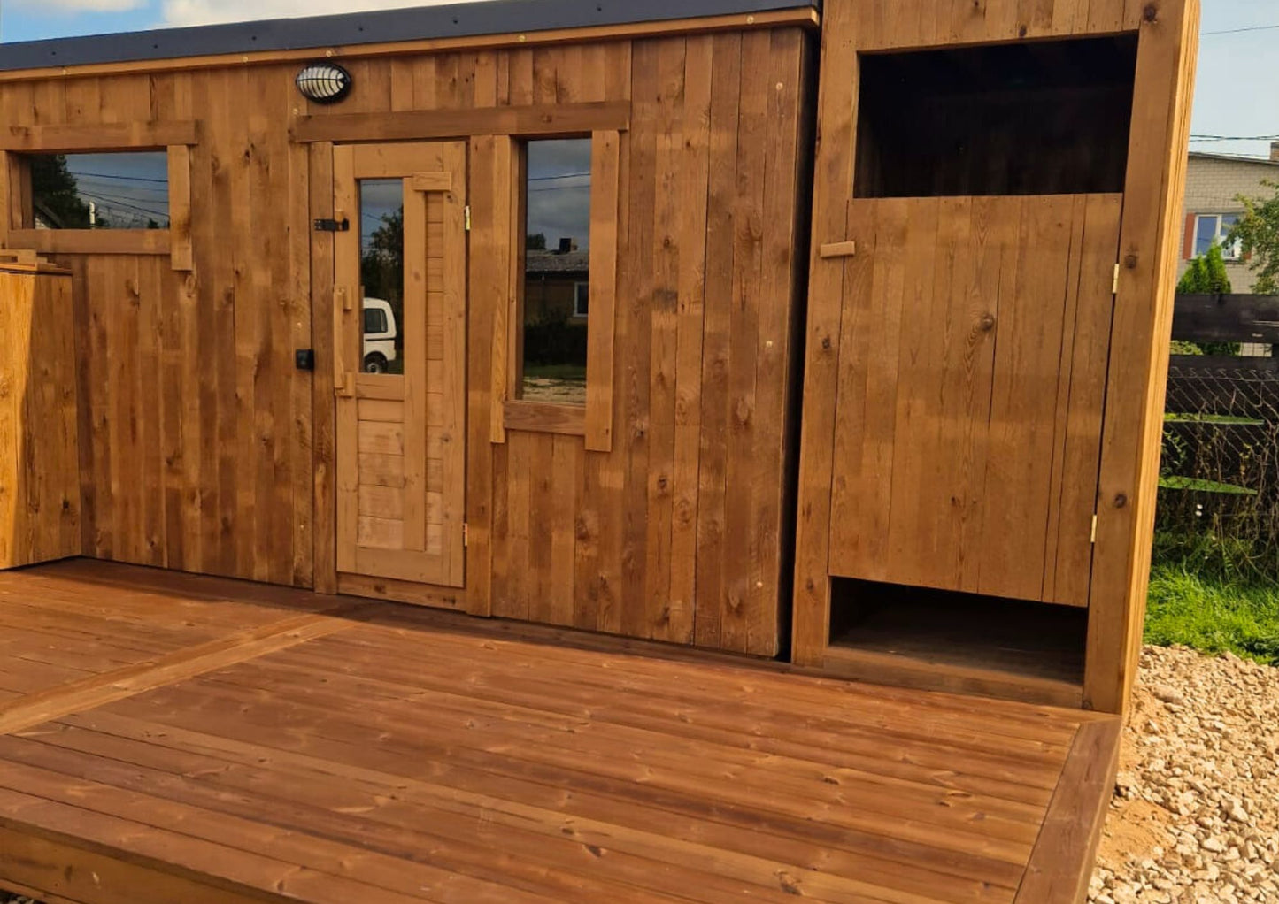 Thermoholzsauna Modell „Spacious“ mit Ruheraum 4271x2080mm