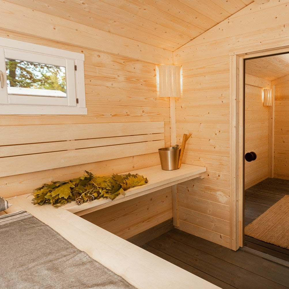 Classic wooden outdoor bather sauna cabin for authentic sauna sessions