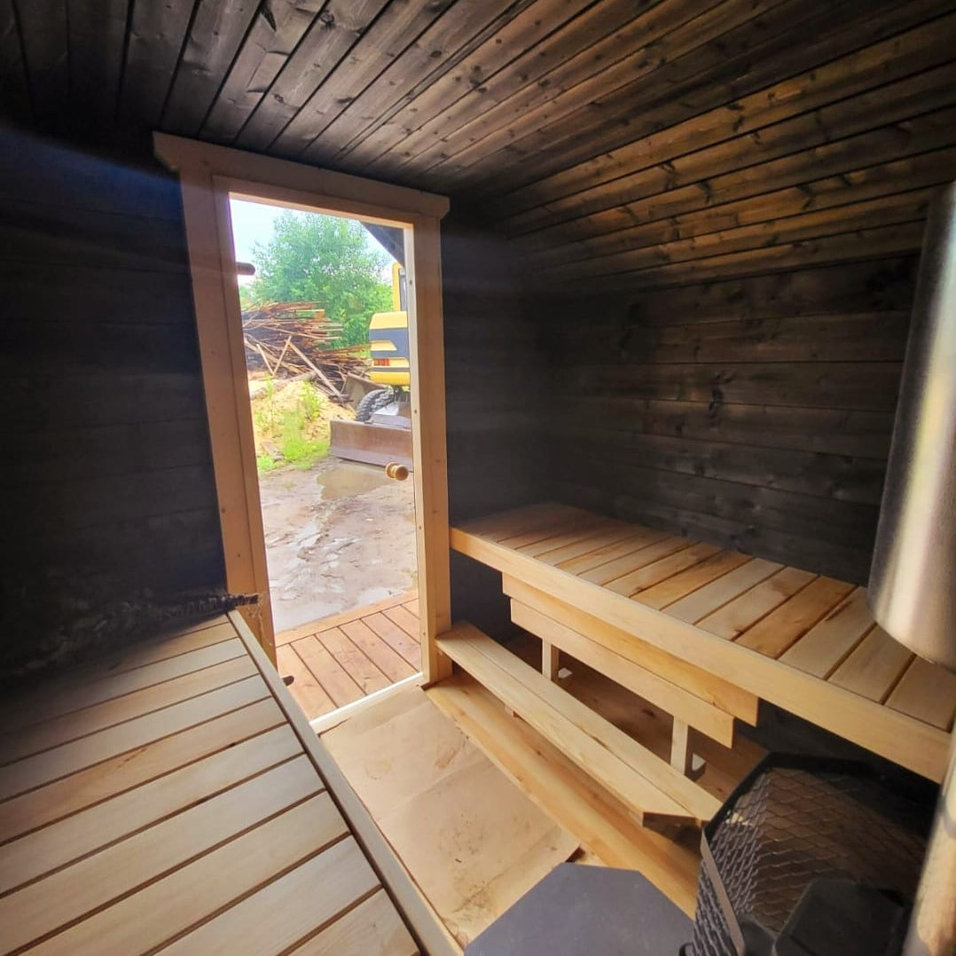 Classic style outdoor sauna made from Scandinavian spruce wood