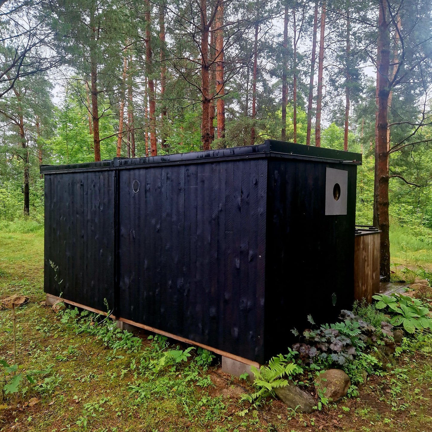 Handcrafted compact Thermowood outdoor sauna cabin