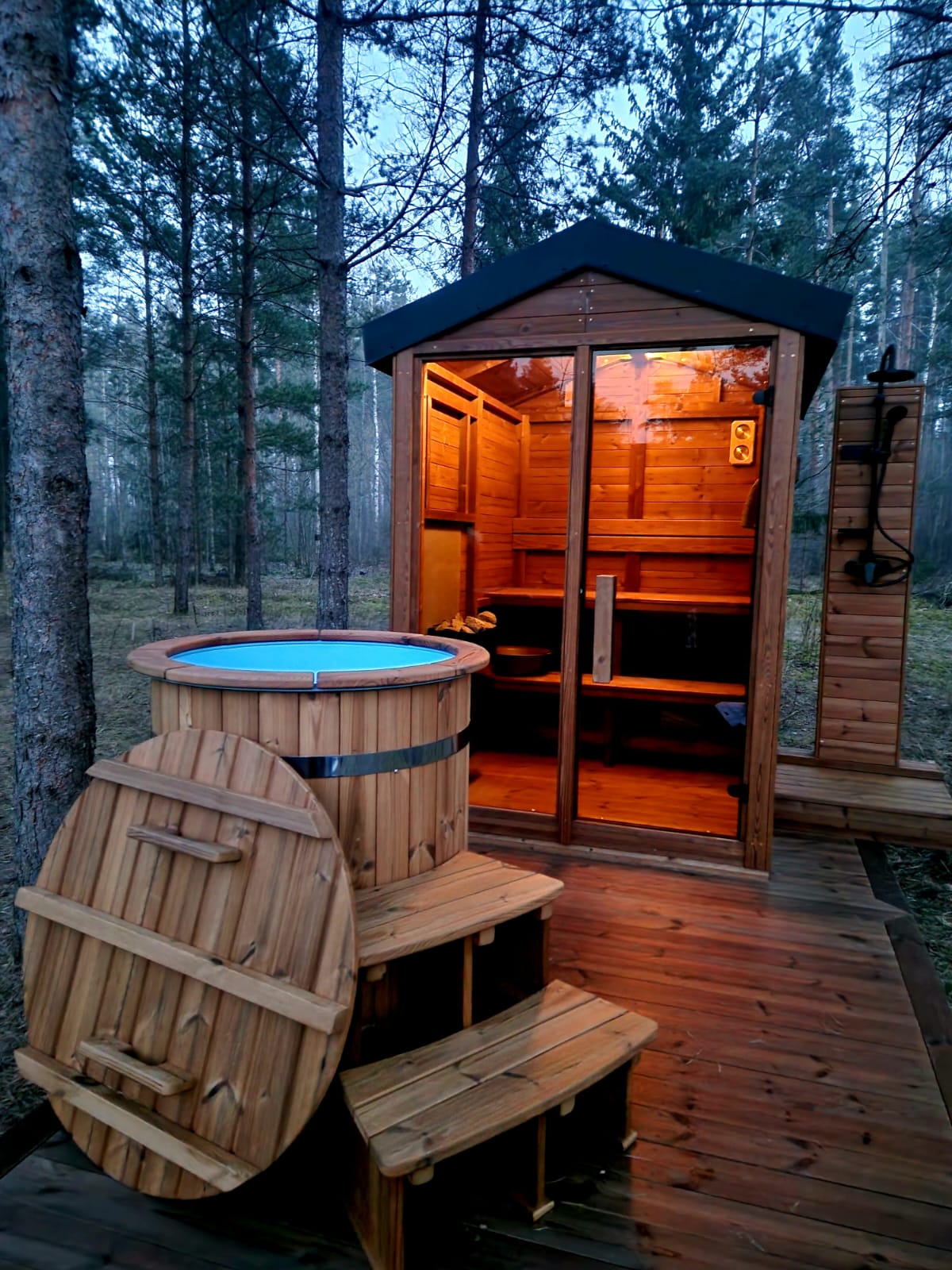 Handcrafted Thermowood sauna for outdoor use