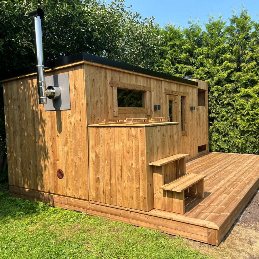 Thermowood sauna cabin for outdoor relaxation with 4 seats