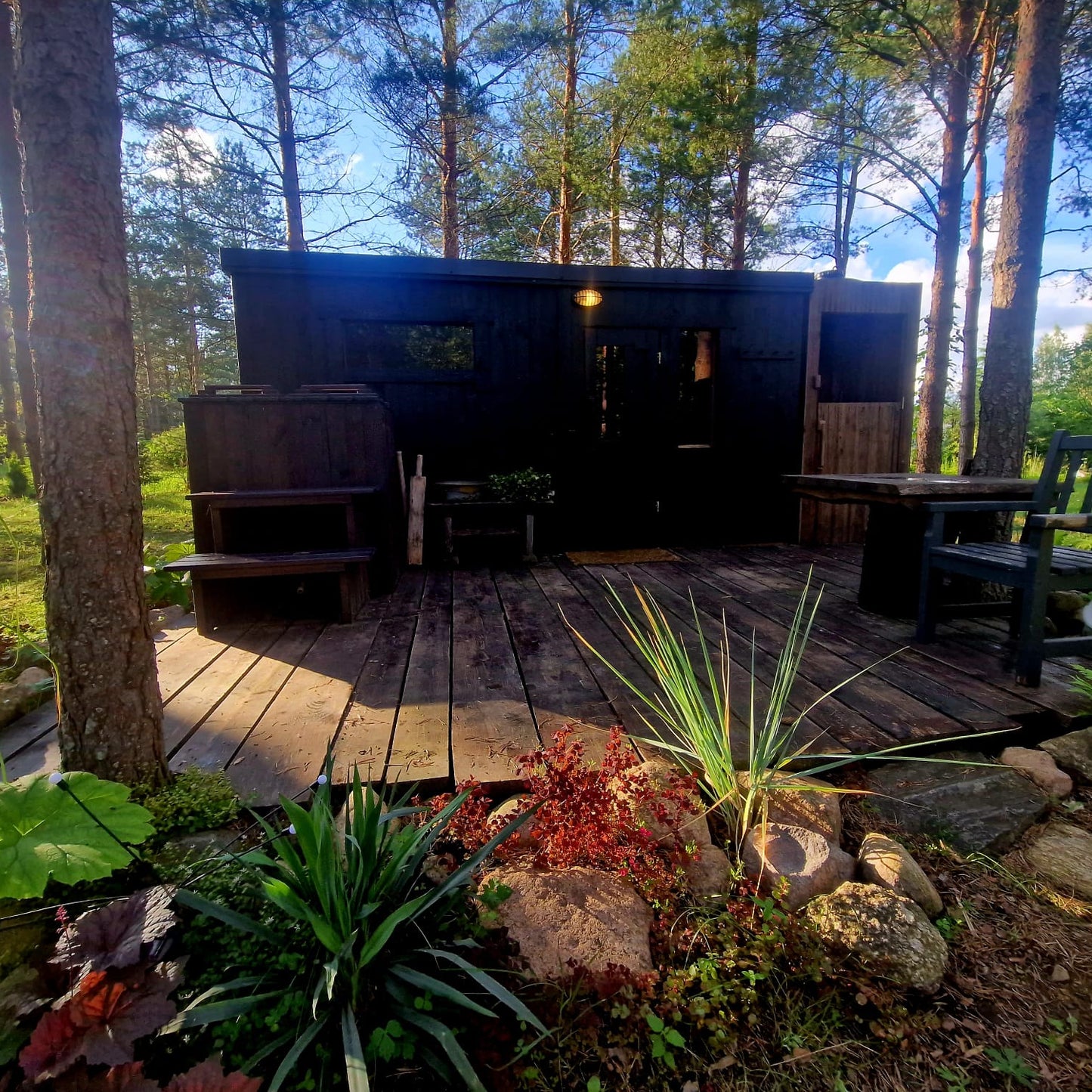 Wooden Thermowood sauna cabin with compact 4-person design