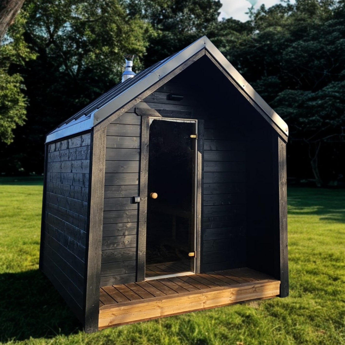 Traditional wooden sauna with gable roof for up to 6 people