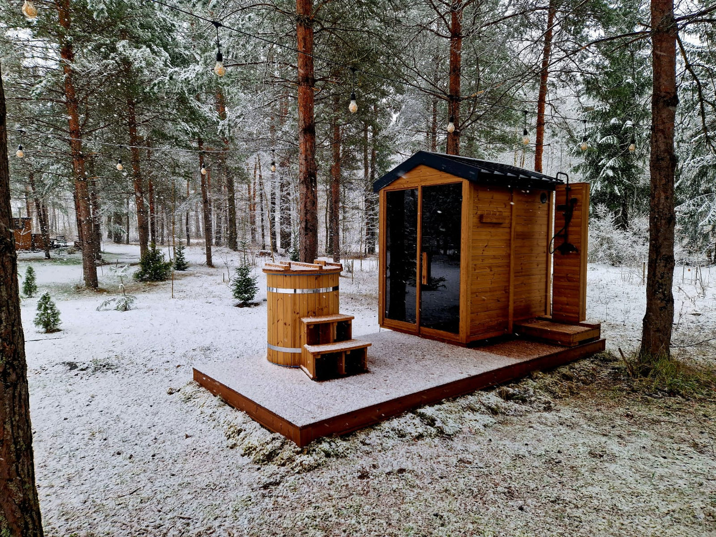 SET Handcrafted Thermowood "moti" DIY sauna 26+ "moti" round cold plunge tub / bath for cold water therapy / icebath Ø80cm.
