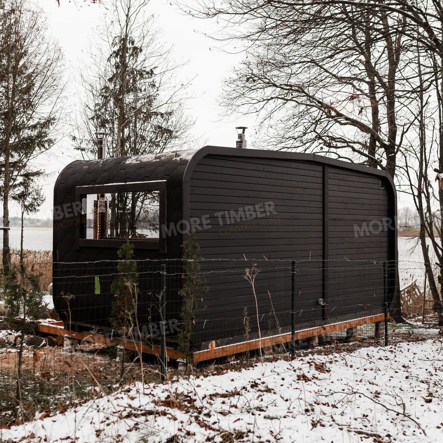 Cozy wooden sauna and hot tub on a cabin porch