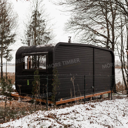 Cozy wooden sauna and hot tub on a cabin porch