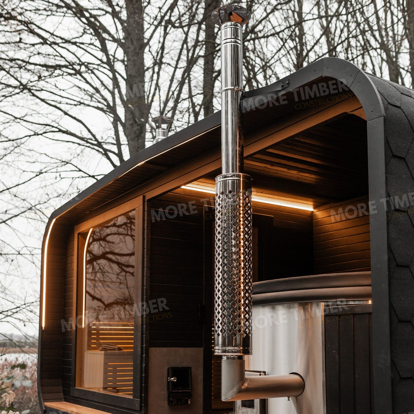 Mountain lodge sauna and hot tub overlooking valley