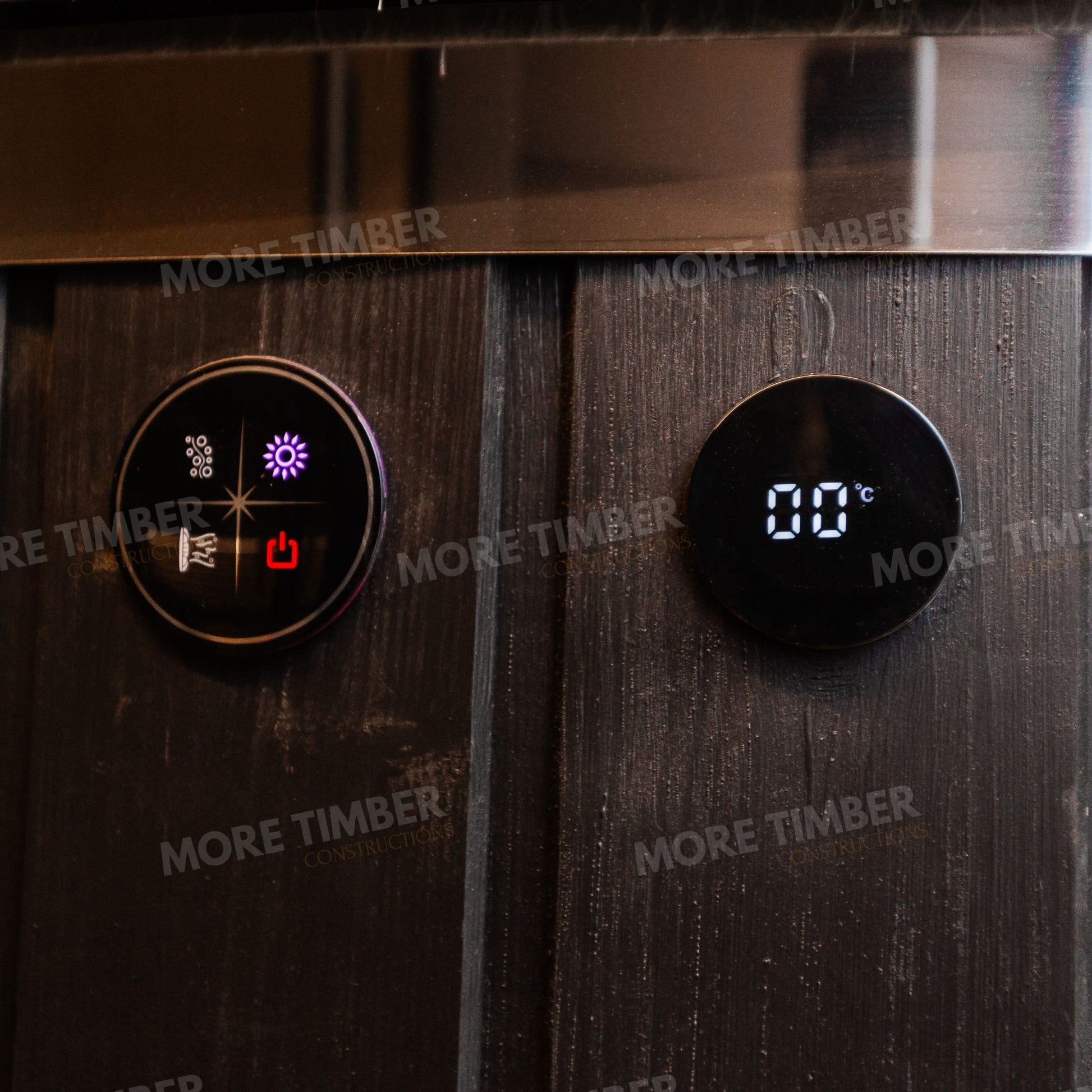 Sauna and hot tub glowing warmly on a cold evening