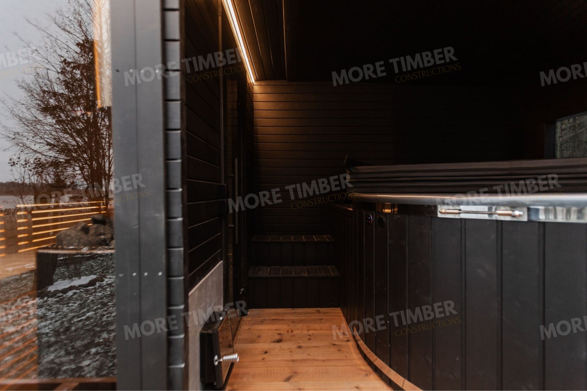 Sauna and hot tub ready for a relaxing spa session