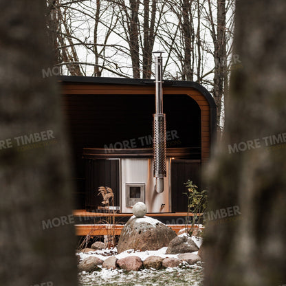 Traditional Finnish sauna with outdoor wooden hot tub
