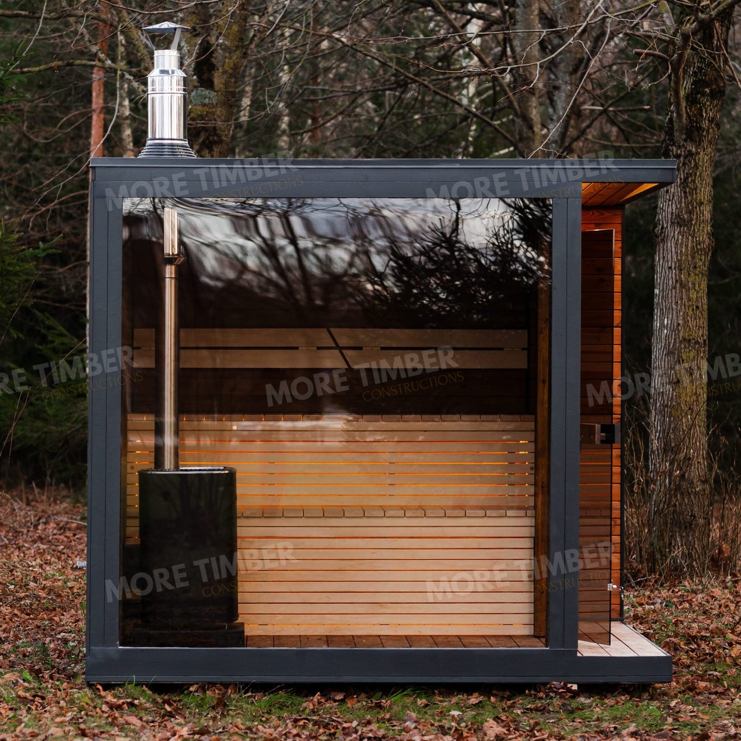 Traditional Finnish sauna room with steam rising