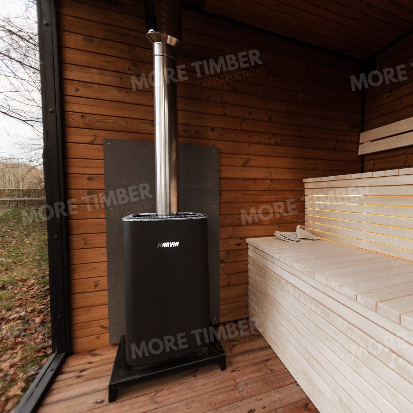 Luxury spa interior featuring a handcrafted sauna