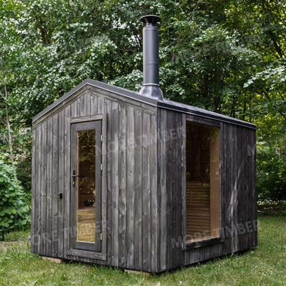 Relaxing spa sauna with soft golden glow