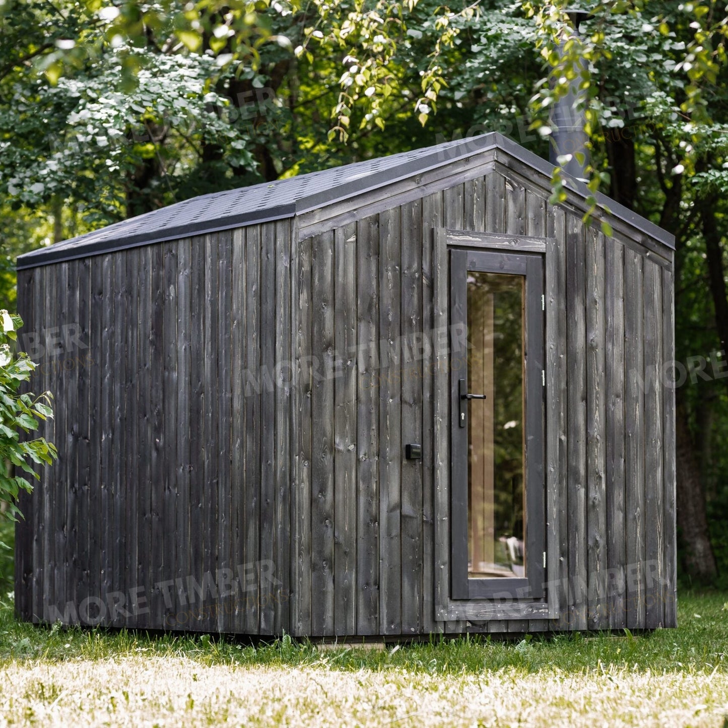 Stylish wellness retreat with traditional sauna setup