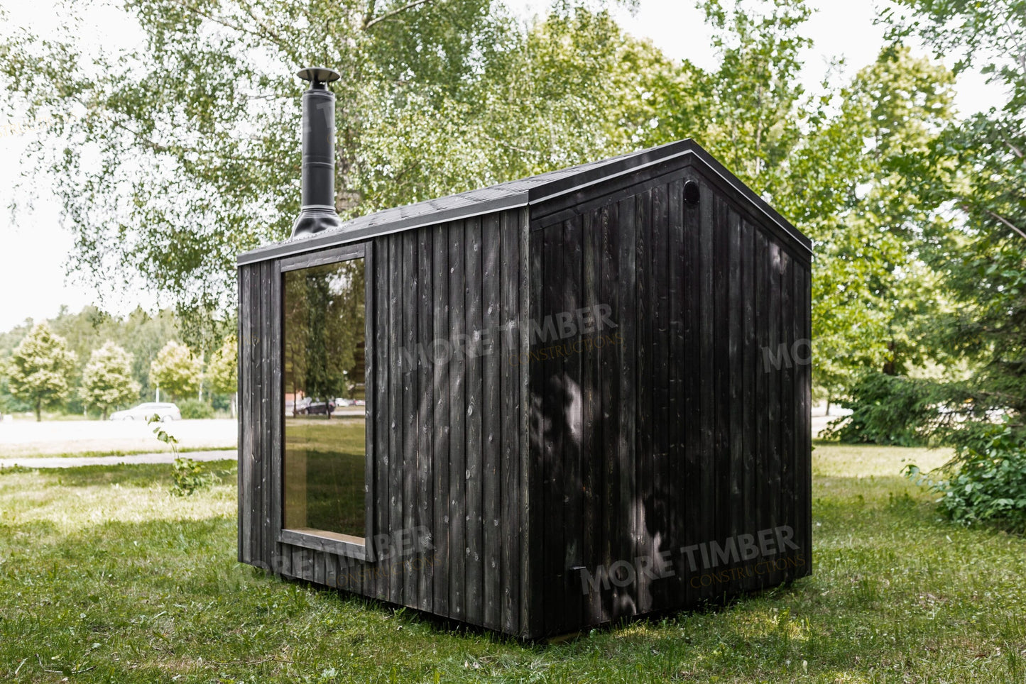 Stylish wellness retreat with traditional sauna setup