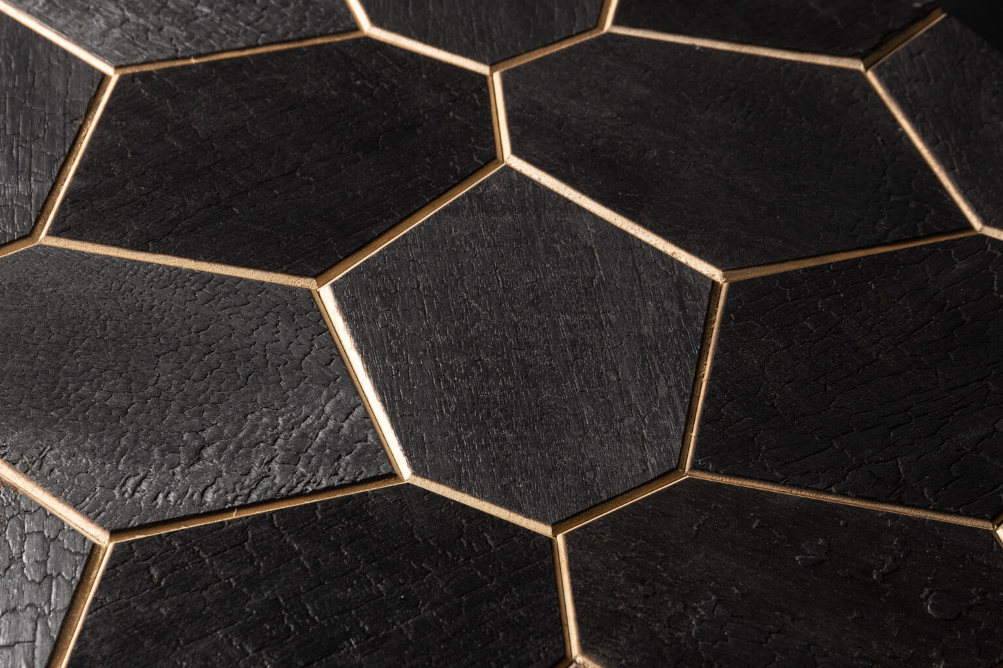 Decorative wall panel Hexagon Abachi Yakisugi (charcoal)