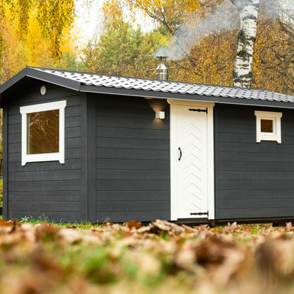 Premium outdoor bather sauna designed for private homes and wellness centers