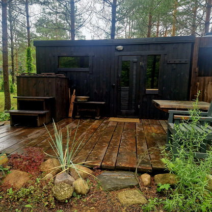 Space-saving sauna cabin made from Thermowood for 4 people