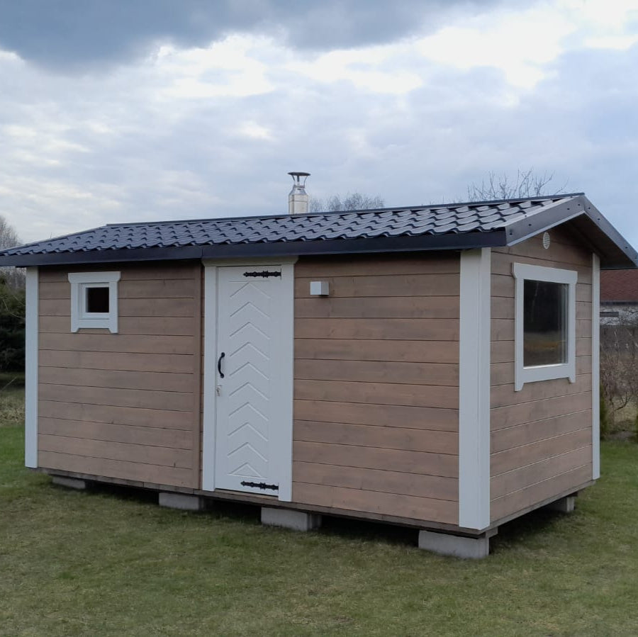 Modern outdoor sauna designed for families, up to 6 people