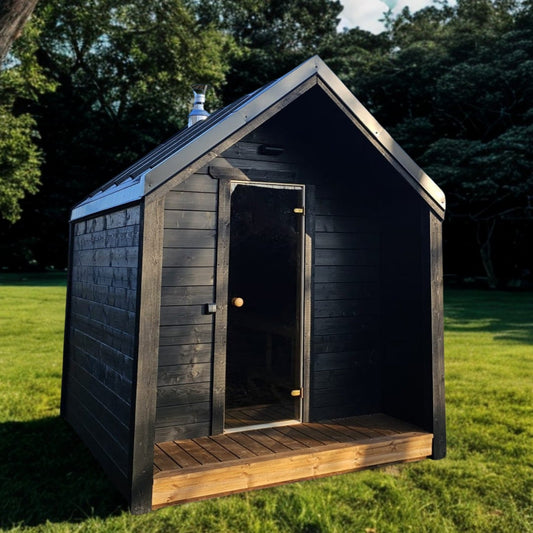 Traditional wooden sauna with gable roof for up to 6 people