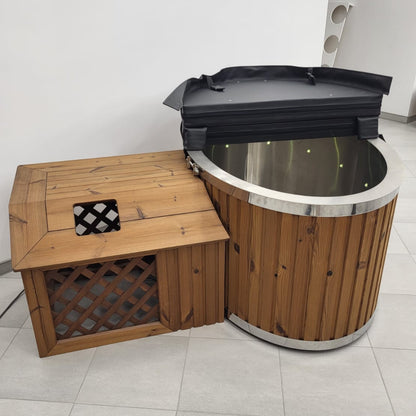 Outdoor cold plunge ice tub with powerful chiller for fast muscle recovery and spa use