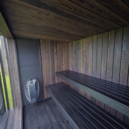 Premium luxury sauna cabin with glass panels and eco-friendly insulation