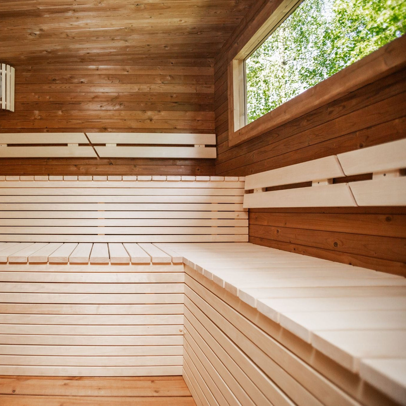 Exterior view of pre-room door on a 4-meter thermowood sauna