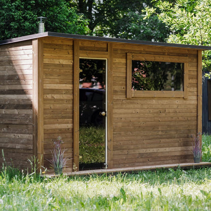 Details of thermowood sauna door frame and hardware