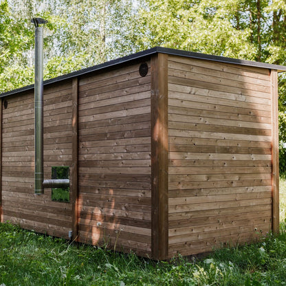 Sauna interior illuminated by Harvia lamps for a warm ambience
